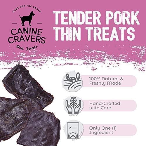 Canine Cravers Single Ingredient Dog Treats – Pork Thin Tenders - Human Grade Air Dried Hypoallergenic Pet Food – Grain, Gluten, and Soy Free – 100% All Natural - 5.3 oz