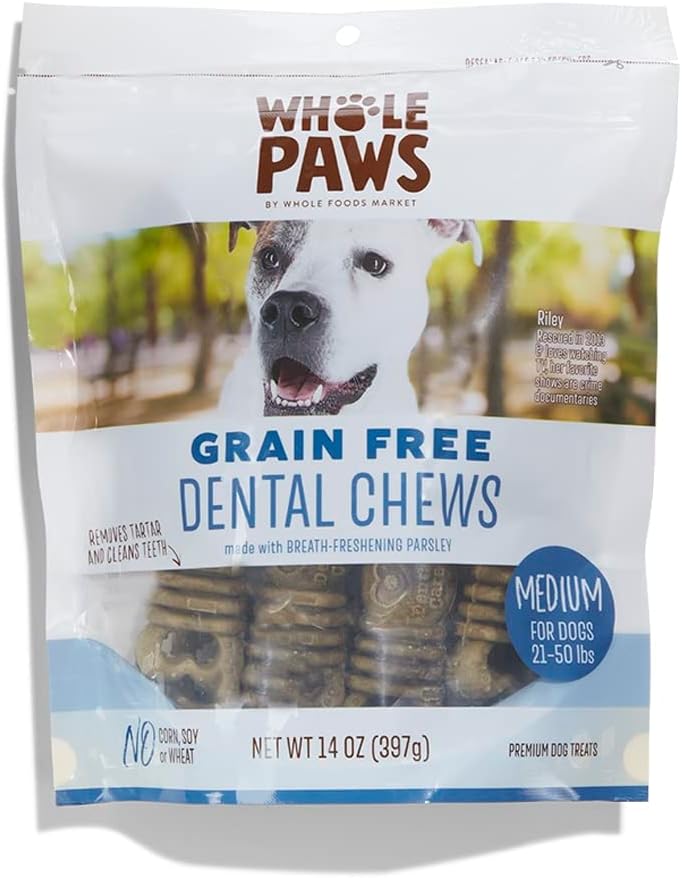 Whole Paws, Grain-Free Dog Dental Chews, Medium (For Dogs 21-50 lbs), 14 Ounce