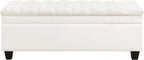 51" Fabric Storage Ottoman Bench, Upholstered Rectangle End of Bed Storage Ottoman Tufted Living Room Bedroom Bench with Safety Hinge, Solid Wood Legs, Loads 500 lb(Beige)