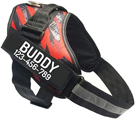 PawPawify Custom No Pull Dog Harness with Name and Phone Number, Heavy Duty Personalized Pet Vest to Prevent Tugging, Pulling, or Choking, Training and Walking (Camouflage Red, XS (5-9LBS))