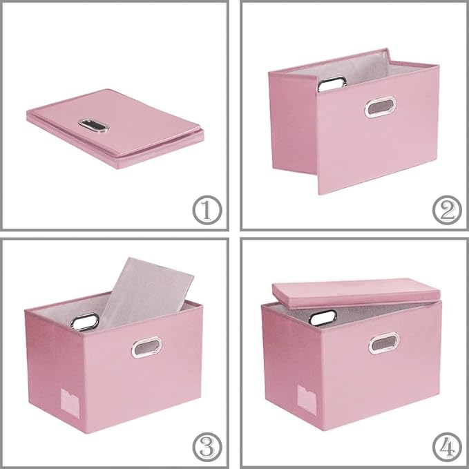PRANDOM Large Stackable Storage Bins with Lids [5-Pack] Leather Fabric Foldable Storage Boxes Organizer Containers Baskets Cube with Cover for Bedroom Closet Office Nursery Pink (17.7x11.8x11.8)