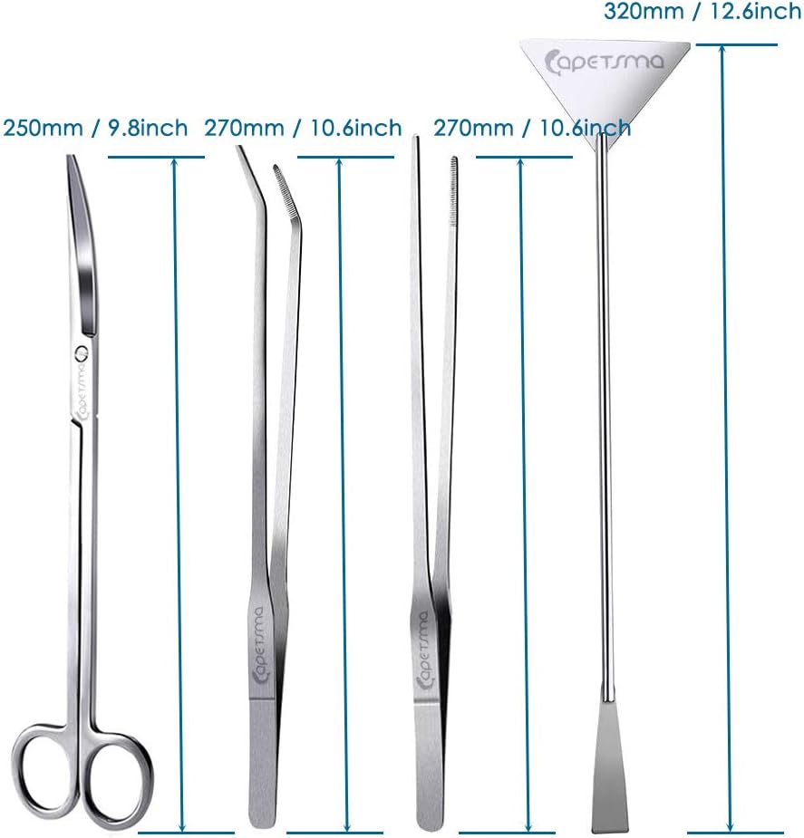 Capetsma Aquascape Tools, Long Stainless Steel Aquarium Plant Tools Aquarium Tweezers Scissors Spatula Tool Set Bonsai Kit Algae Scrapers Aquarium Cleaning Kit for Fish Tank Starter kit