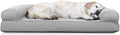 Furhaven Cooling Gel Dog Bed for Large Dogs w/ Removable Bolsters & Washable Cover, For Dogs Up to 95 lbs - Two-Tone Plush Faux Fur & Suede L Shaped Chaise - Stone Gray, Jumbo/XL