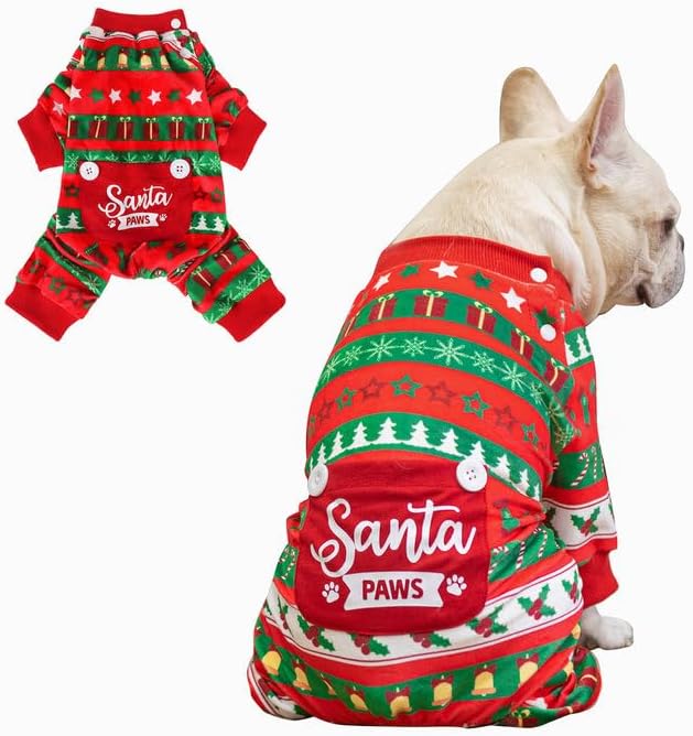 BEA Christmas Dog Pajamas for Extra Large Dogs, Soft Fleece Pet Sweater Clothes Warm Puppy Onesie Outfits for Doggie Winter Christmas - Collar Adjustable Dog Pjs Jammies, Red XL