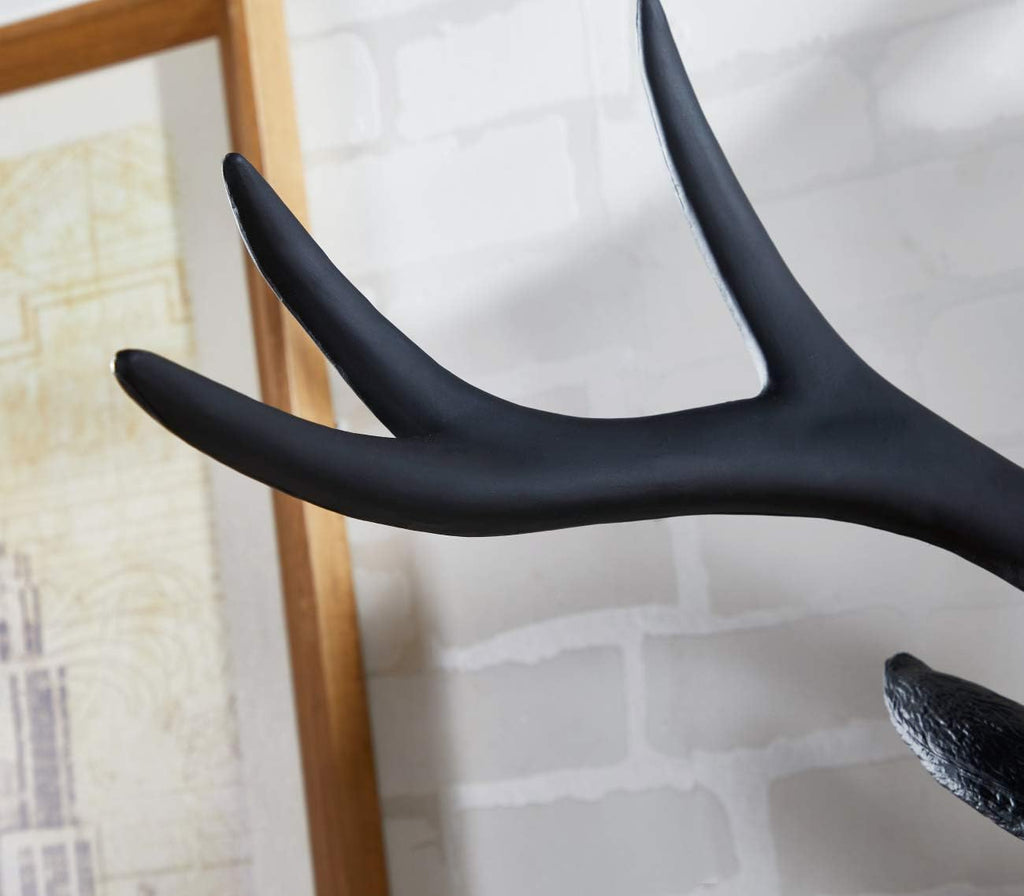 Notakia 20 Inch Large Wall Charmers Faux Deer Head Taxidermy - Handmade Farmhouse Rustic Wall Decor With Antlers (Black)
