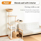 Wooden Cat Tower for Large Cats 63’‘, Modern Multi-Level Condo with Natural Wood, Indoor Cat Furniture for Medium and Big Pets (White 81007s)