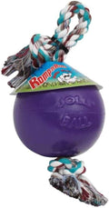 Jolly Pets Romp-n-Roll Rope and Ball Dog Toy, 8 Inches/Large, Purple, Large Breeds