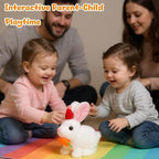 Easfan Bunny Plush Jumping Spotted White Rabbit with Hat Hopping Ears Nose Moving Educational Plush Toy Singing Shaking Glowing Interactive Toy Electric for Toddlers Kids