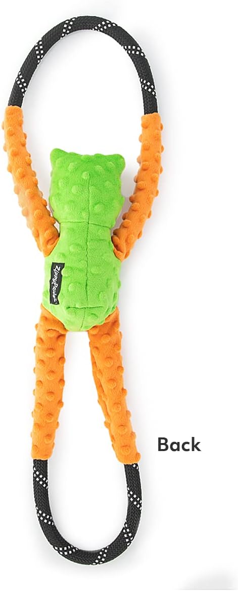 ZippyPaws RopeTugz - Durable Dog Pull Rope Toy, Interactive Tug of War for Large, Medium, & Small Dogs, Squeaky Pet Products to Keep Them Busy, Made with Heavy Duty Climbing Rope - Frog