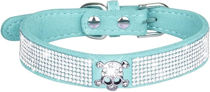 Serijoars Small Dog Collar with Rhinestone Crystal Diamond Colorful Bling Girl Puppy Cat Collars (L, Light Blue5)