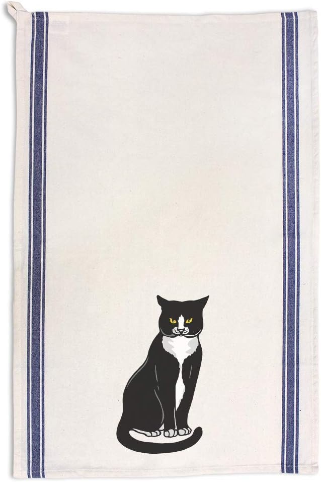 Style In Print Custom Decor Kitchen Towels Tuxedo Cat C Pets Cats Cleaning Supplies Dish Towels Blue Stripe Design Only
