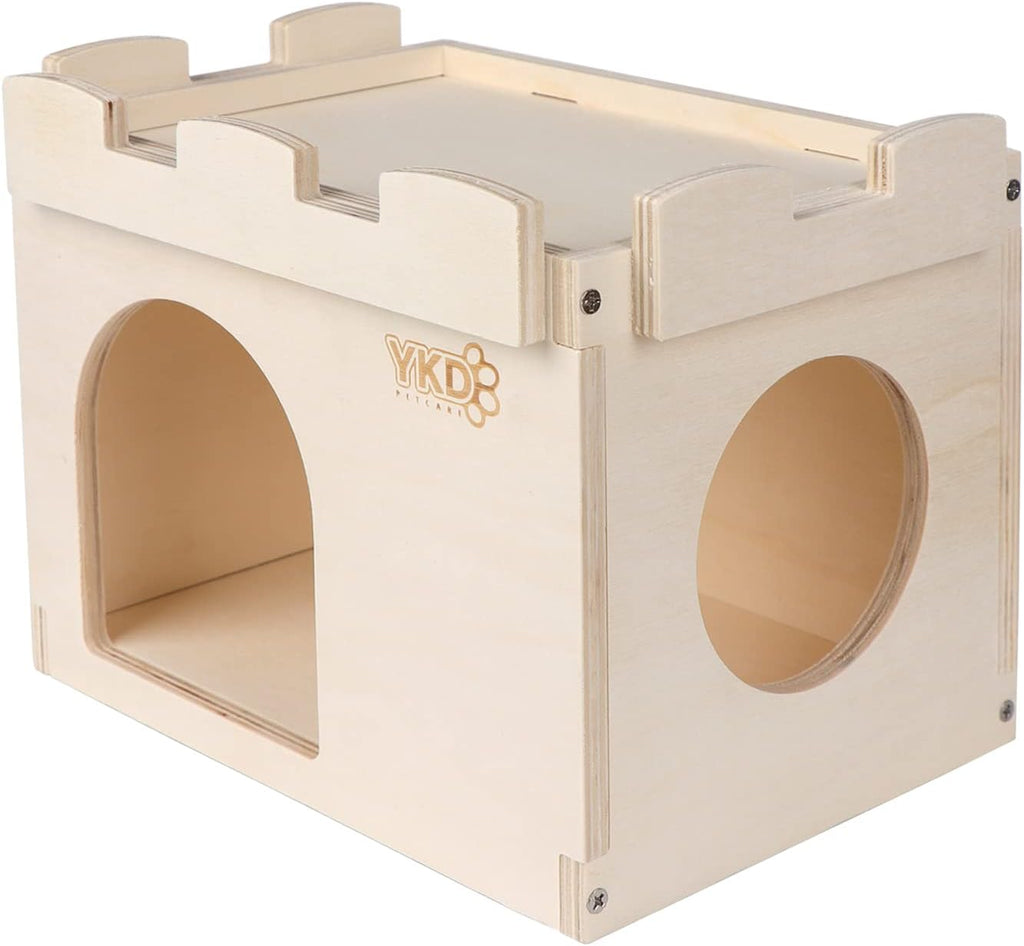 Castle Chinchilla House - Small Animal Hideout for Chinchilla Guinea Pig Hedgehog, or Rat - Ventilated Wooden Hamster Habitat with Multiple Doors - Made from Natural Wood