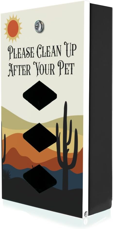 DISPENSE-ART™ collection "Desert Landscape" - Custom UV printed design on rust-proof aluminum starter dog waste station/roll bag system - Includes 400 dog waste bags & 10x12 Sign