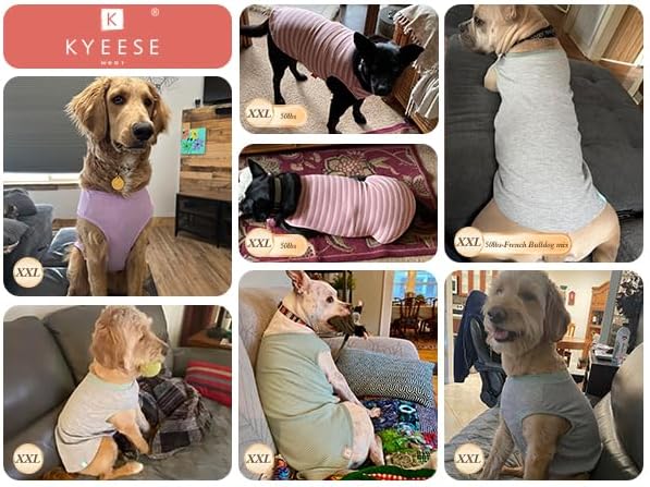 KYEESE 2Pack Waffle Dog Shirts for Large Dogs Stretchy T-Shirts Lightweight Tank Top Sleeveless Striped Shirt Vest Soft Breathable Pet Apparel, XXX-Large, Blue+Grey