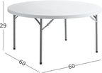 5-Pack 60" Round Granite White Plastic Banquet Table, Heavy Duty White Folding Table for Parties & Weddings, 5-Foot Round