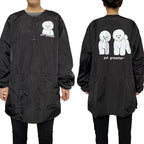 Dog Grooming Smock, Dog Grooming Smock for Men Women, Anti-Static Smock for Pet Shop Dog Cat Grooming, Long Sleeves, Water Resistant, (Black with Print Bichon M)