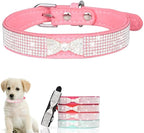 Serijoars Small Dog Collar with Rhinestone Crystal Diamond Colorful Bling Girl Puppy Cat Collars (L, Pink3)