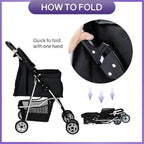 BestPet Pet Stroller Dog Cat Jogger Stroller for Medium Small Dogs Cats Folding Lightweight Travel Stroller with Cup Holder (Black, 4 Wheels)