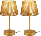 ONEWISH Touch Bedside Table Lamps Set of 2, 14.2" Boho Lamp 3 Way Dimmable, Rope lamp for Bedroom Nightstand Farmhouse, LED Bulb Included(Gold)