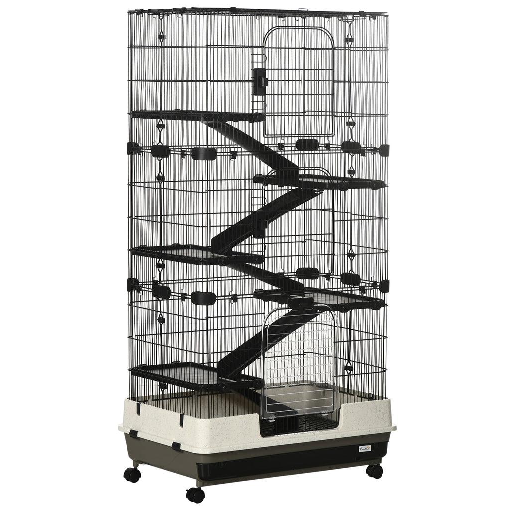 6-tier Platform Rolling Small Animal Rabbit Cage with a Large Living Space, Black