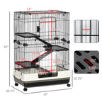 32"L 4-Level Small Animal Cage Rabbit Hutch with Universal Lockable Wheels, Slide-out Tray for Bunny, Chinchillas, Ferret, Black