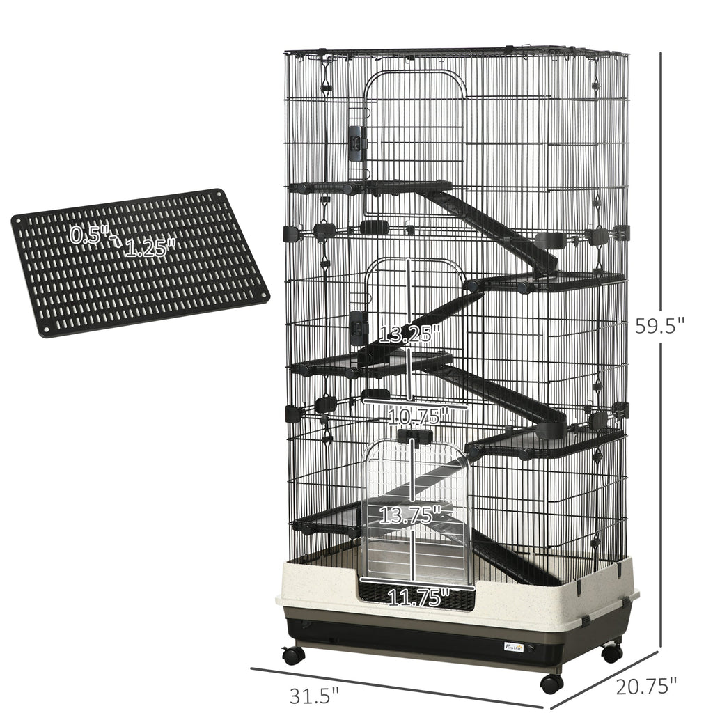 6-tier Platform Rolling Small Animal Rabbit Cage with a Large Living Space, Black