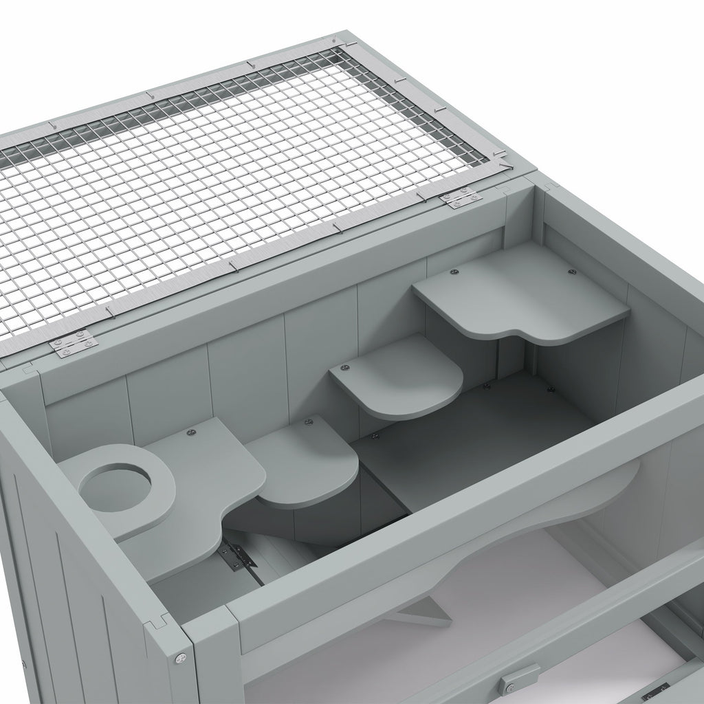 2-Level Hamster Cage with Openable Top, Door, Shelf, Ladder, Gray