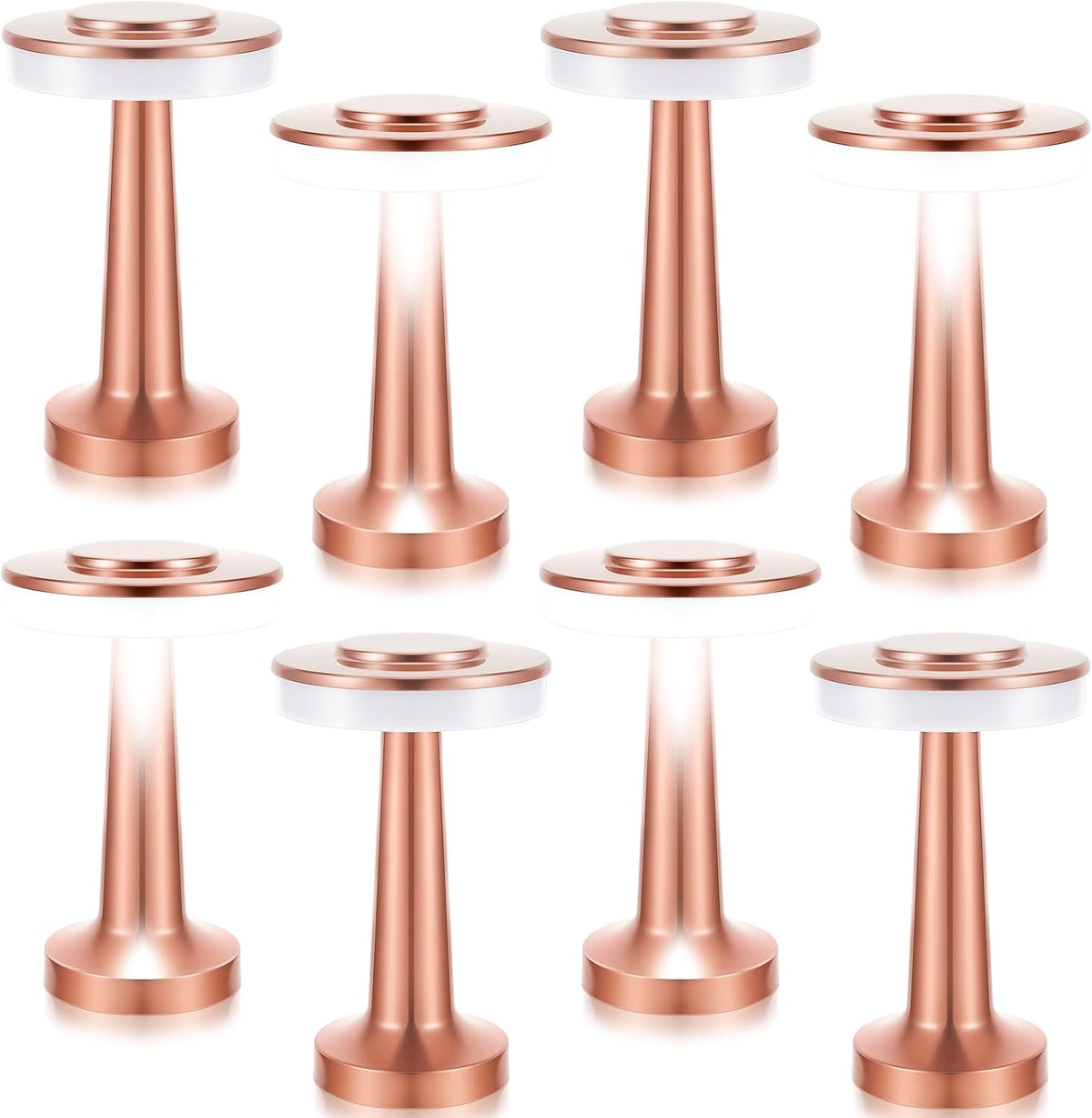 VIHOSE Set of 8 LED Portable Cordless Table Lamp with Touch Sensor 3 Color Stepless Dimming Rechargeable Battery up to 15 Hours Cordless Table Light Wireless Lamp for Nursery(Rose Gold)
