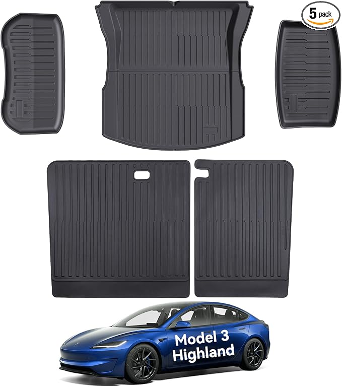 Cargo Mat Compatible with Tesla Model 3 Highland 2024-2026, Heavy-Duty TPE Trunk Liner Rear Seat Back Protector Model 3 Accessories Custom Fit Trunk Mat- 5PCS