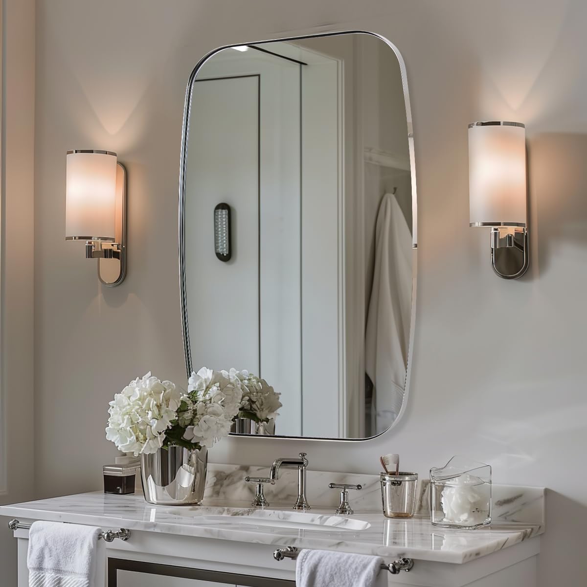 ANDY STAR Oval Mirror for Bathroom, 20x30 Polished Chrome Oblong Bathroom Mirror for Vanity with Stainless Steel Metal Frame, Modern Anti Rust Wall Mounted