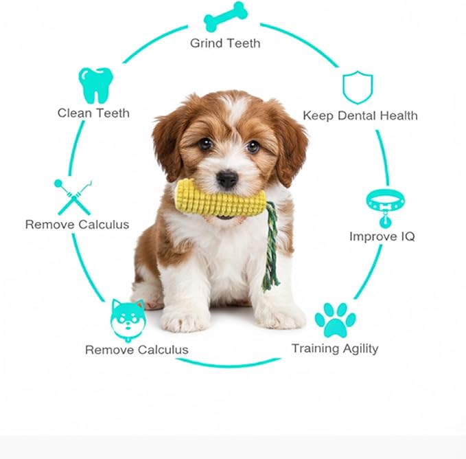 Corn Shape Dog Chew Toy for Small to Medium Dogs – Puppy Teething Toys with Squeaker; Tree Stump Chew Toy for Medium to Large Dogs – Design with Frozen Treat Molds & Peanut Butter Grooves
