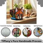 Star Orange Cat Planter, Stained Glass Flower Pot, Art Deco Style, Indoor Plant Container with Drainage Hole, 4.6x3x5.15 Inches