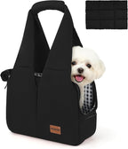 Dog Purse Carrier for Small Dogs and Cats, Soft-Sided Pet Tote Bag with 6 Large Pockets, Collapsible Travel Puppy Carrier with Small Cushion, Fits Pets up to 6 lbs (Black, 13.6" L x 6.6" W x 10" H)
