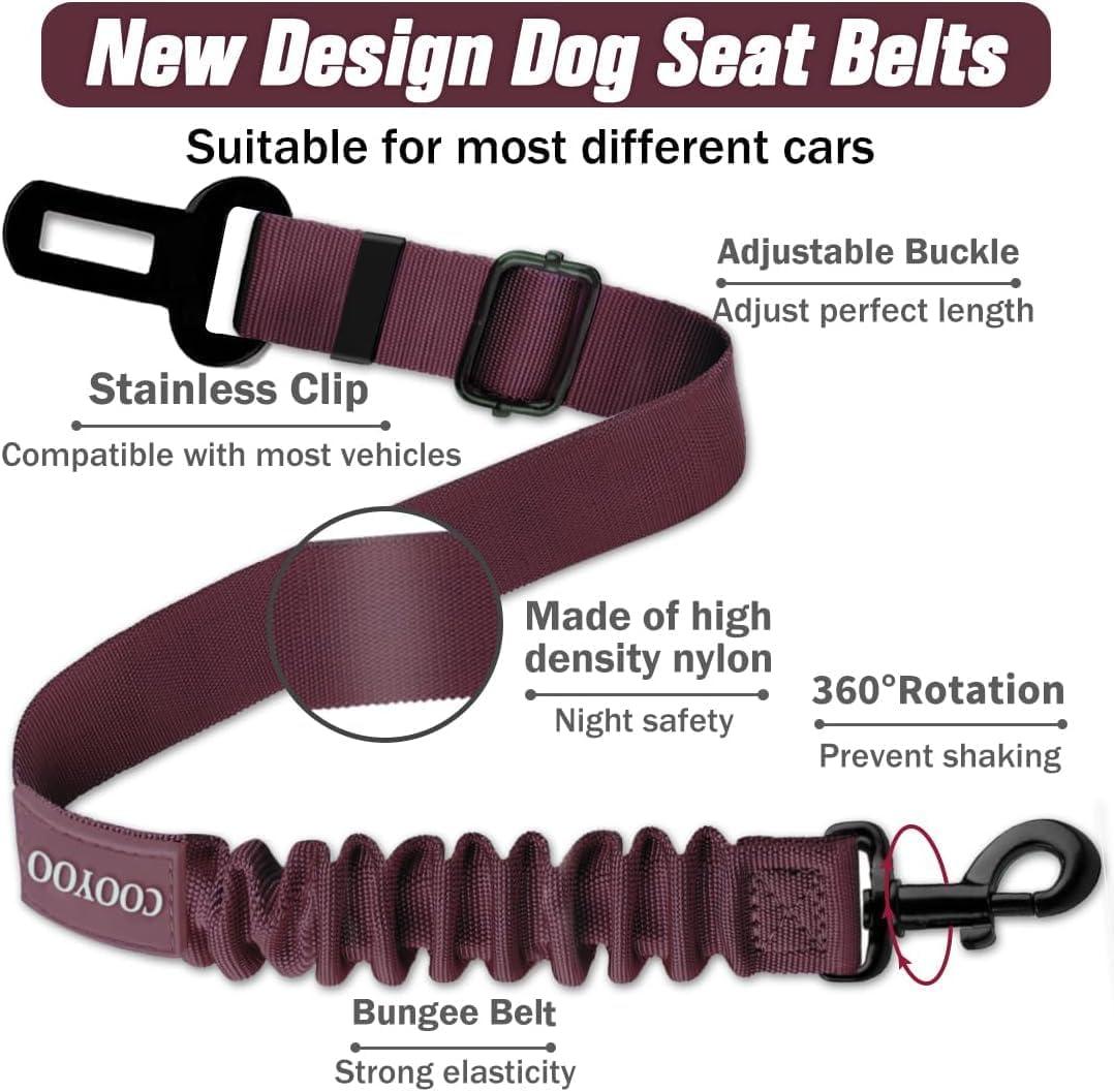 COOYOO Dog Seat Belt,Retractable Dog Car Harness Seat Belt for Car Adjustable Nylon Pet Safety Seat Belts Heavy Duty & Elastic Bungee Buffer