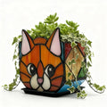 Star Orange Cat Planter, Stained Glass Flower Pot, Art Deco Style, Indoor Plant Container with Drainage Hole, 4.6x3x5.15 Inches