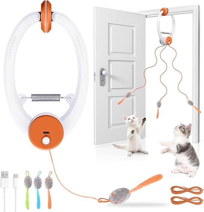 Interactive Cat Toys for Indoor Cats, Automatic Electric Flying Bird Feather Wand Toy, Best Kitten & Adult Cat Enrichment Toy Hanging Electric Kitty Toys for Bored Cats, Orange