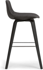 SIMPLIHOME Randolph Counter Stools (Set of 2) - 28 Inch Seat Height Upholstered Bentwood Kitchen Seats in Charcoal Grey Black Linen Look Fabric, Mid Century Seating with Curved Backrest and Footrest