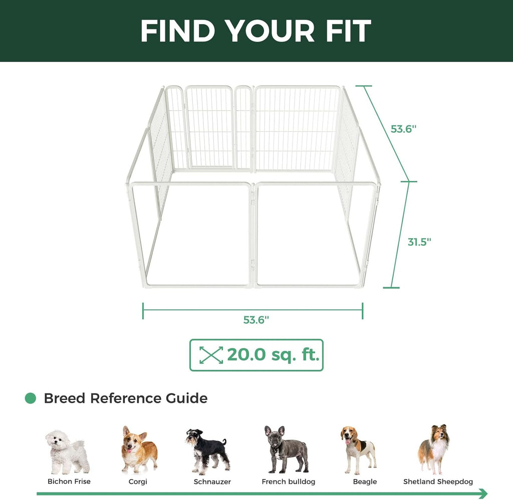 FXW Homeplus Unleashed Indoor Dog Playpen - Stress-Free and Safe Play, Heavy Duty 32 Inch 4 Acrylic Panels + 4 Wire Panels Dog Pen for Small and Medium Dogs, White│Patented