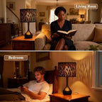 ONEWISH Touch Bedside Lamp for Bedroom, 3-Way Dimmable Table Lamps for Nightstand, Black Cutout Shade with Gold Lining Desk Lamp for Living Room, End Tables, LED Bulb Included