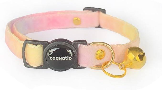 Safety Quick Release Cat Collars,Double Velvet with Bell Available in a Range Colors,Perfect for Your Kitty, Adjustable 20-30 cm (20-30cm, Rainbow)