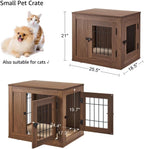 unipaws 25.5 Inch Furniture Style Dog Crate for Small Dogs, Cats, Min Pigs, Rabbit, Indoor Aesthetic Puppy Kennel, Modern Decorative Wood Wire Cage, Pretty Cute End Side Table Nightstand, Walnut