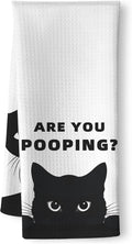 Quick-Drying Humorous Bathroom Hand Towel with Playful Black Cat Design - Quirky 'are You Pooping' Inspired Artwork Decorative Towel for Bathroom, Funny Feline Lover Gifts for Cat Ladies