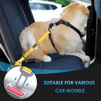SlowTon Dog Seat Belt for Car, 2 Pack Dog Car Harness Seatbelt Adjustable with Elastic Bungee Buffer, 2 in 1 Pet Car Leash Headrest Restraint Dog Reflective Safety Tether (Yellow, Headrest+Clip)
