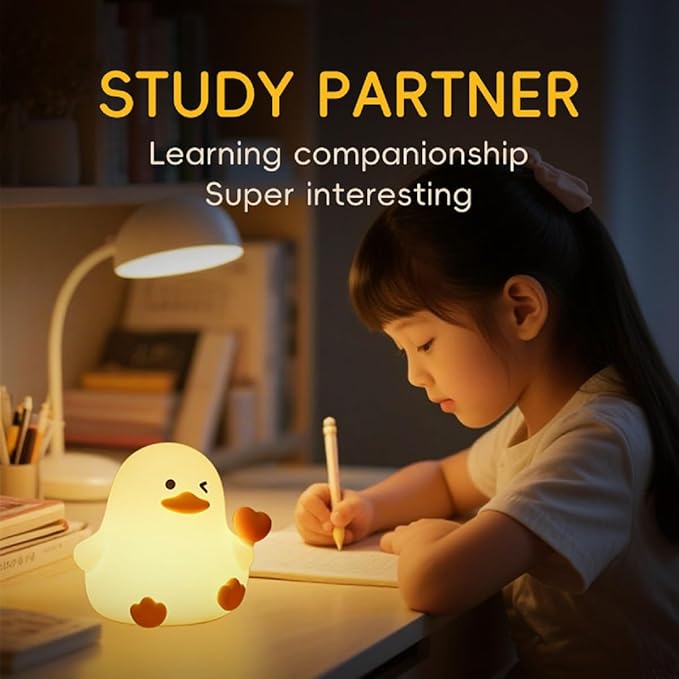 Duck Night Light for Adults Kids,Cute Silicone Animal Dimmable Nursery Nightlight with 7 Colors 30min Timer,Rechargeable Table Lamp Bedside Lamp for Christmas Gifts Room Decor