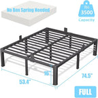 FUIOBYVV 16 Inch Full Bed Frame with Rounded Corner and Headboard Hole Mattress Retainers 3500 LBS Metal Heavy Duty Steel Slats Support No Box Spring Needed Platform Noise Free Easy Assembly