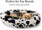 Round Dog Bed – Natural Canvas, Removable Washable Cover, Raw Cotton or Latex Fill, Hypoallergenic Non-Toxic, Made in USA (Cow Print Black White, X-Small, Firm Support – Raw Cotton)