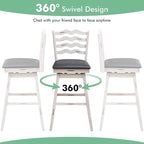 COSTWAY Bar Stools Set of 4, 29” 360° Swivel Bar Height Chairs with Rubber Wood Frame, Cushioned Seat, Ergonomic Backrest & Footrest, Wooden Upholstered Barstools for Kitchen Island (4, 29”)