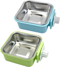 kathson Crate Dog Bowl, Removable Stainless Steel Hanging Pet Kennel Cage Bowl Food & Water Feeder Coop Cup for Puppy, Cat, Rabbit,Guinea Pigs 2pcs Square(Blue,Green)