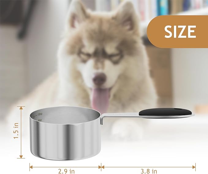 1PCS 2/3CUP(158ml) Dog Cat Food Scoop, Stainless Steel Measuring Cup, Metal Pet Scooper with Inner Precision Scale Measurement