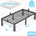 FUIOBYVV 16 Inch Twin XL Bed Frame with Rounded Corner and Headboard Hole Mattress Retainers 3500 LBS Metal Heavy Duty Steel Slats Support No Box Spring Needed Platform Noise Free Easy Assembly